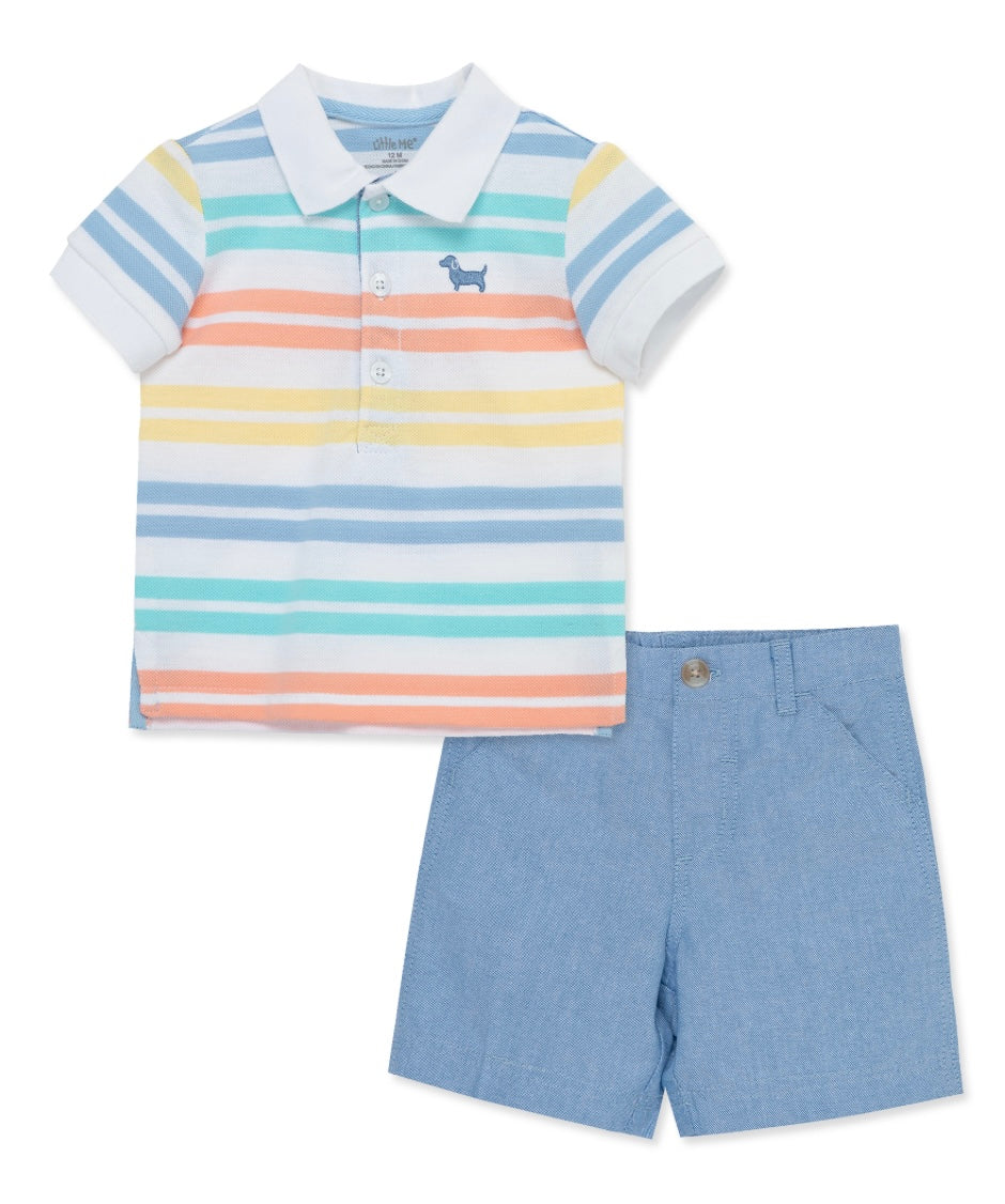 Stripe polo short set