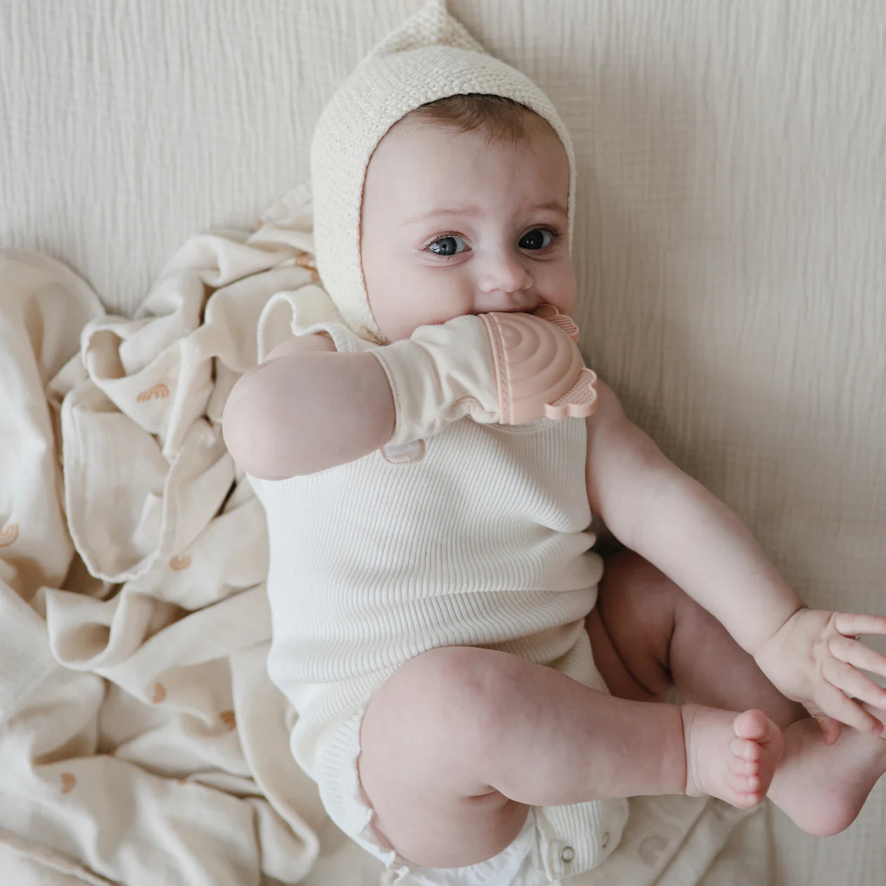 Rainbow teething mitten