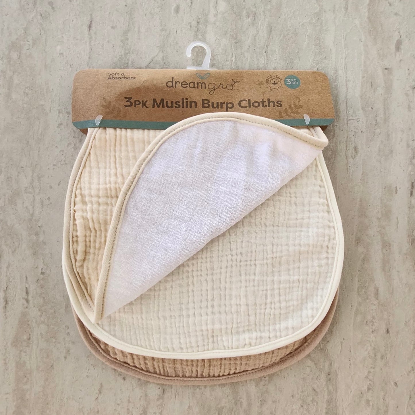 3 Muslin burp cloths •