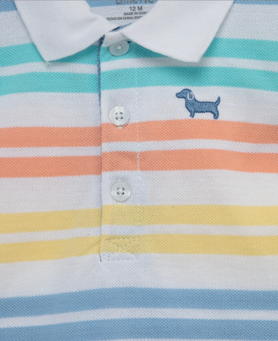Stripe polo short set