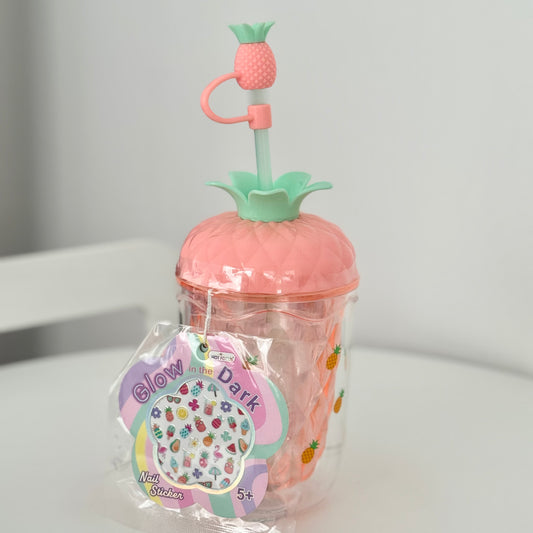 Vaso con pajilla y stikers