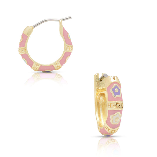 Flower Hoop Earrings - Pink
