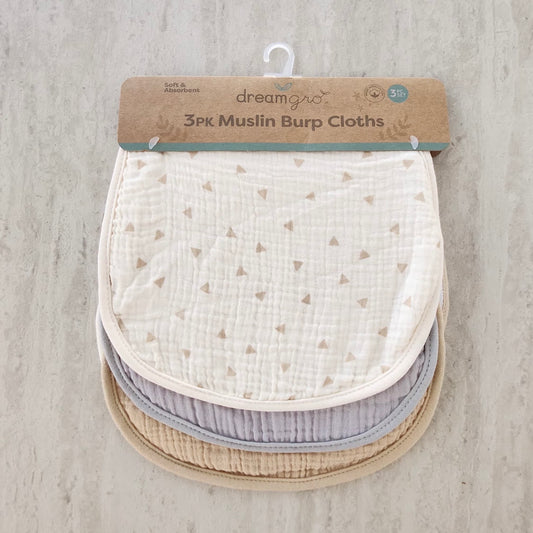 3 muslin burp cloths •