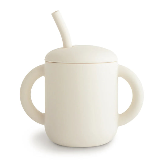 Silicone training cup + straw