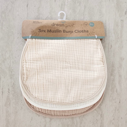 3 Muslin burp cloths •