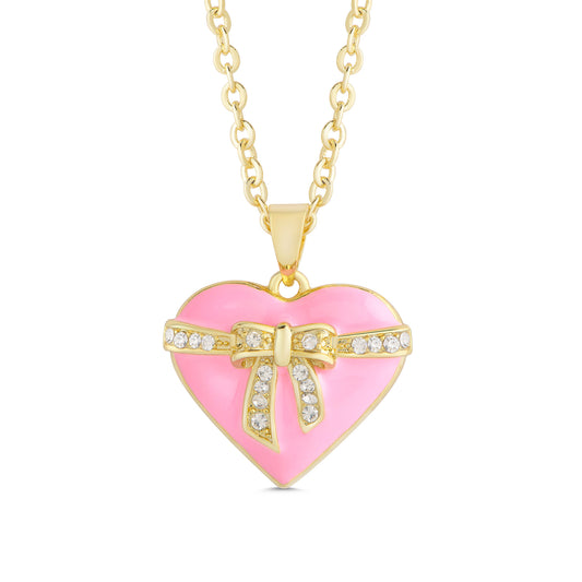 Gold plated heart and ribbon bow